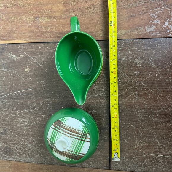 Vintage MCM retro green white brown ceramic cream &‎ sugar serving set - Picture 11 of 11